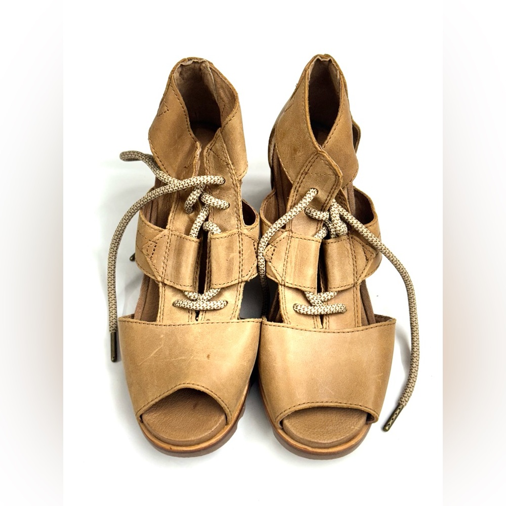 SOREL JOANIE NL2914-224 Tan Ankle‎ Wedge Sandals Womens 9.5